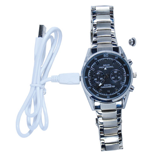 HD Hidden Watch Camera with Built-In DVR, Silver Case and Silver